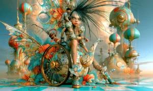 spoked teapot girl landscape art