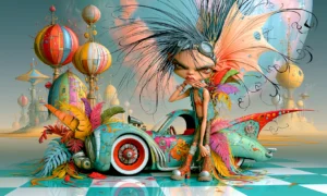 salmon feather hair girl landscape art