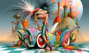 plume wing coupe girl landscape art