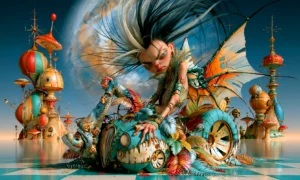 moon crouch jalopy girl landscape art