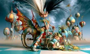 wire wheel dragon girl landscape art