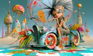 orange splatter floor girl landscape art