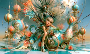 teacup spoke wheel girl landscape art
