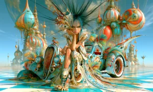 round grille dripping car girl landscape art