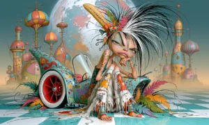 white fringe gown girl landscape art