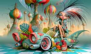 pop orange headlamp cruiser girl landscape art