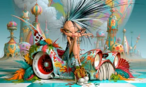 writing on the fender girl landscape art
