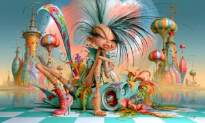 high heel hot rod girl landscape art