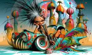 skull teeth speaker car girl landscape art
